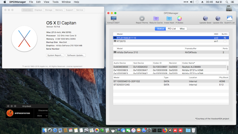 Success Hackintosh OS X El Capitan 10.11.6 Build 15G31 at Gigabyte H55M-S2V + Intel Core i3 550 + Nvidia GT 210